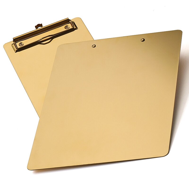 Gold Metal Writing Sheet Pad Clipboard Menu Data File Storage Folder for Office Restaurant Hotel Home