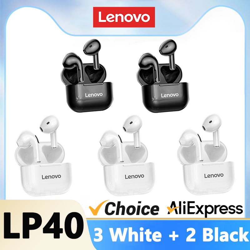 5pz Lenovo LP40 Auricolari Bluetooth Auricolare senza fili Doppia riduzione del rumore stereo basso tocco controllo pausa lungo 230mAh Xiaomi: Blu