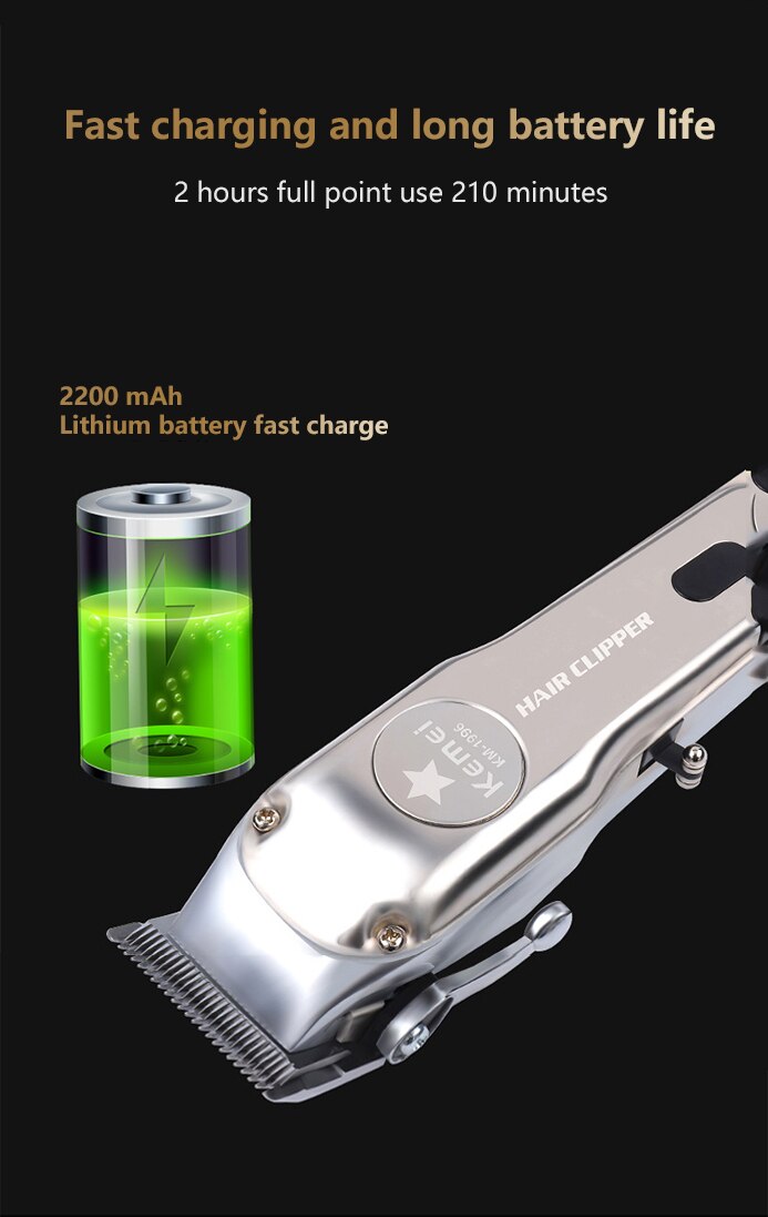 Kemei KM-1996 Professionele Kapper Tool Retro Olie Hoofd Elektrische Clipper Full Metal Body High Power Elektrische Push Haar Trimmers