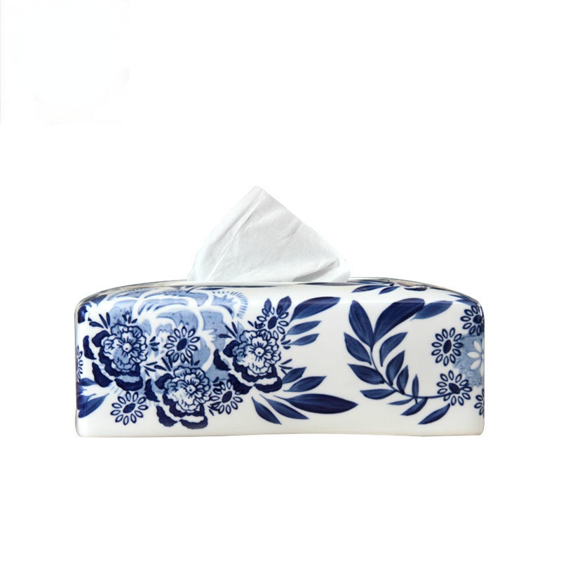 Blue and White Porcelain Tissue Box Living Room Coffee Table Xi Character Desktop Napkin/Tissue Holder Home Living