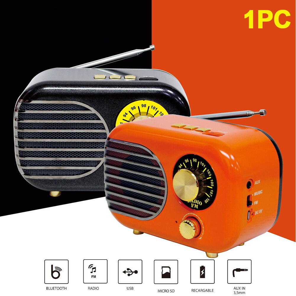 Audio Multifunctional DC 5V Bluetooth Radio Home ABS Mini Portable Retro Aux USB Rechargeable FM Speaker Music Player