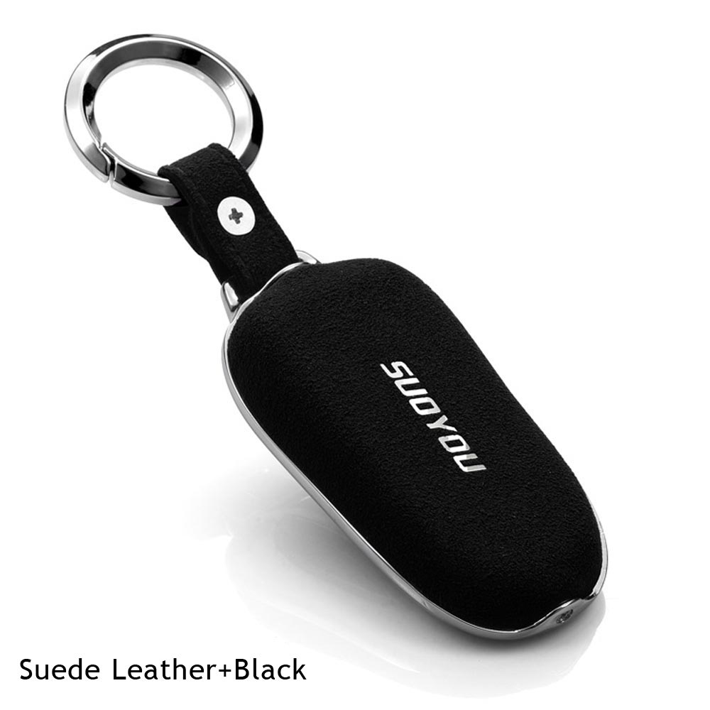 Auto Styling Auto Suede Leer Key Cover Wallet Case Shell Ketting 3 Knoppen Sleutel Houder Protector Accessoires Voor Tesla Model X: Option 1