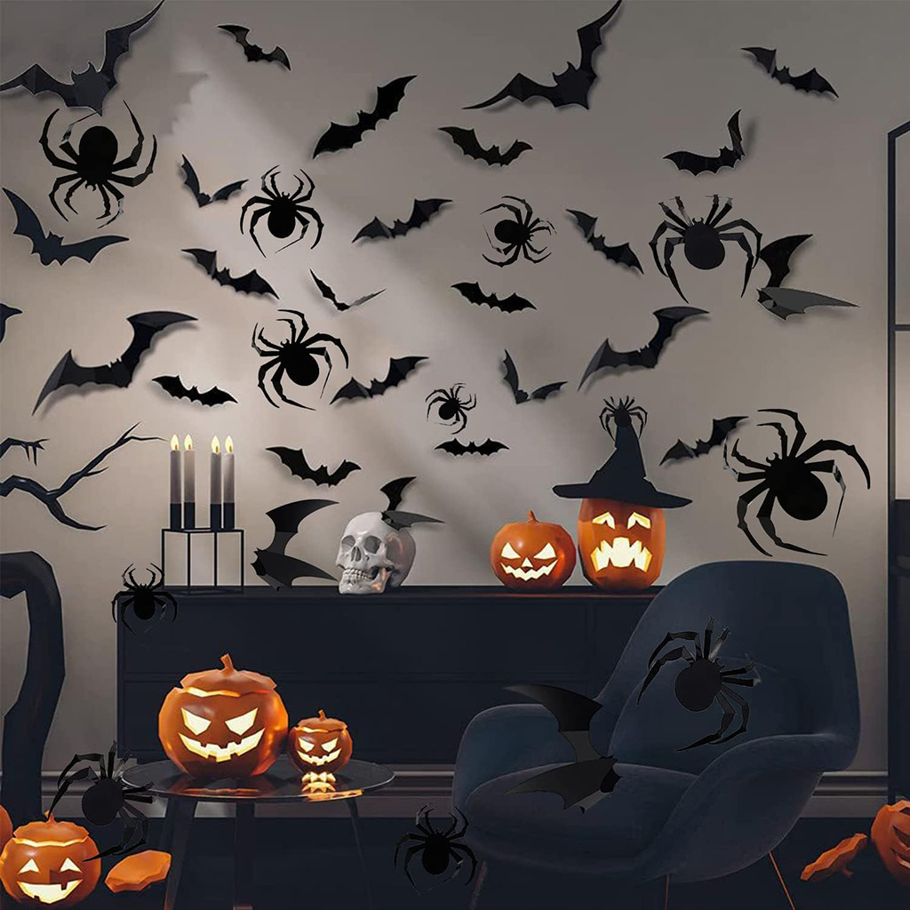 16 stk i en pakke flaggermus edderkopp lite spøkelse veggklistremerker kule moderne 3d tredimensjonale antistatiske antibakterielle halloween