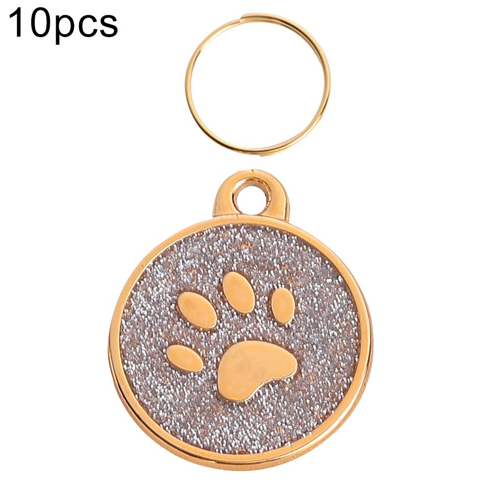 Collar con placa de identificación de perro y gato, colgante con garra redonda grabada, decoración para el bolsa Porta llaves, 10 Uds.: Plata