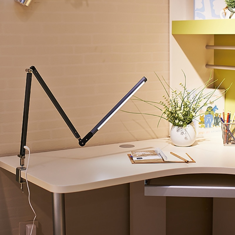 Brazo Largo lámpara de escritorio con Clip Oficina lámpara de escritorio Led ojo-Protección de larga vida libro lámpara para dormitorio Led luz 3-nivel de brillo y Color