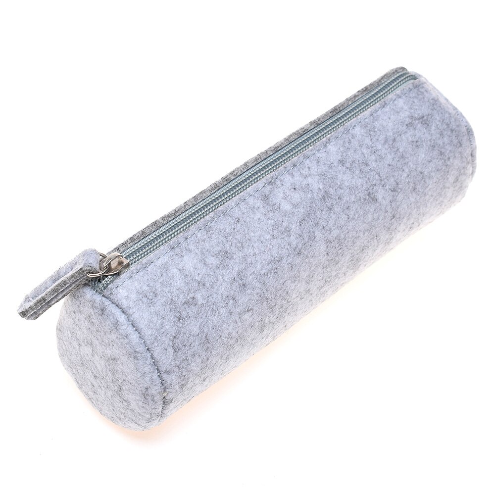 Felt pencil bag fabric pencil case pencil box School Office Supplies Stationery Pouch Purse Storage Cute Makeup Bags Pencil Box: Round Light Grey