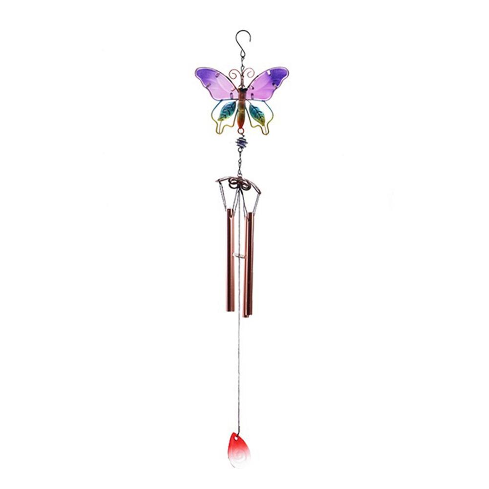 Metal Handmade Butterfly Wind Chime Glass Painted Ornaments Bell Wind Chime Tube Pendant Garden Home Decoration: Beige