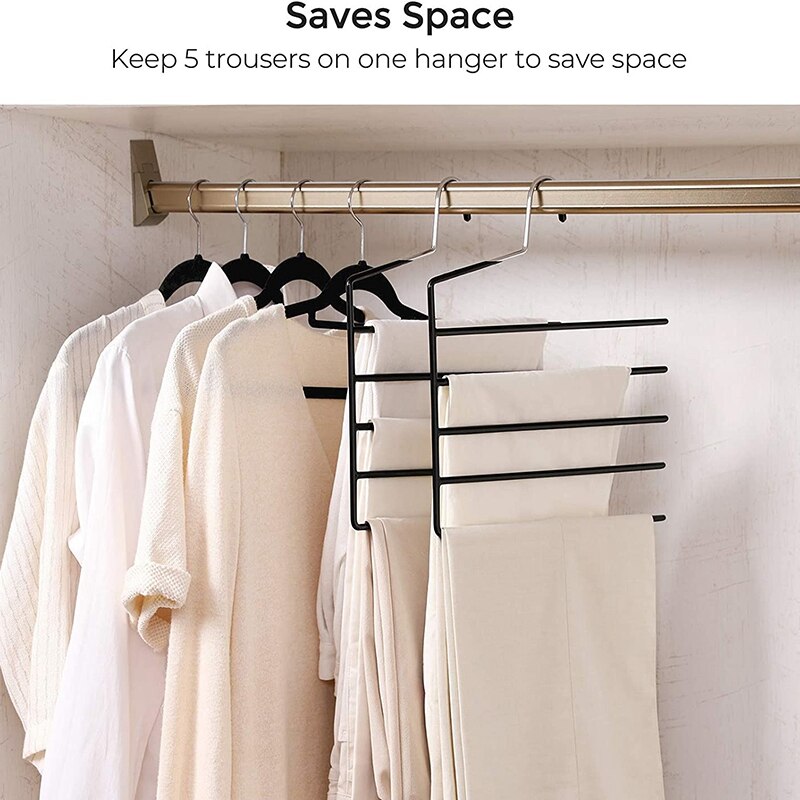 Pants Hangers Space Saving, Set of 4 Open-Ended Clothes Hangers, Multiple Pant Hanger, Pants Organizer Hanger, Pant