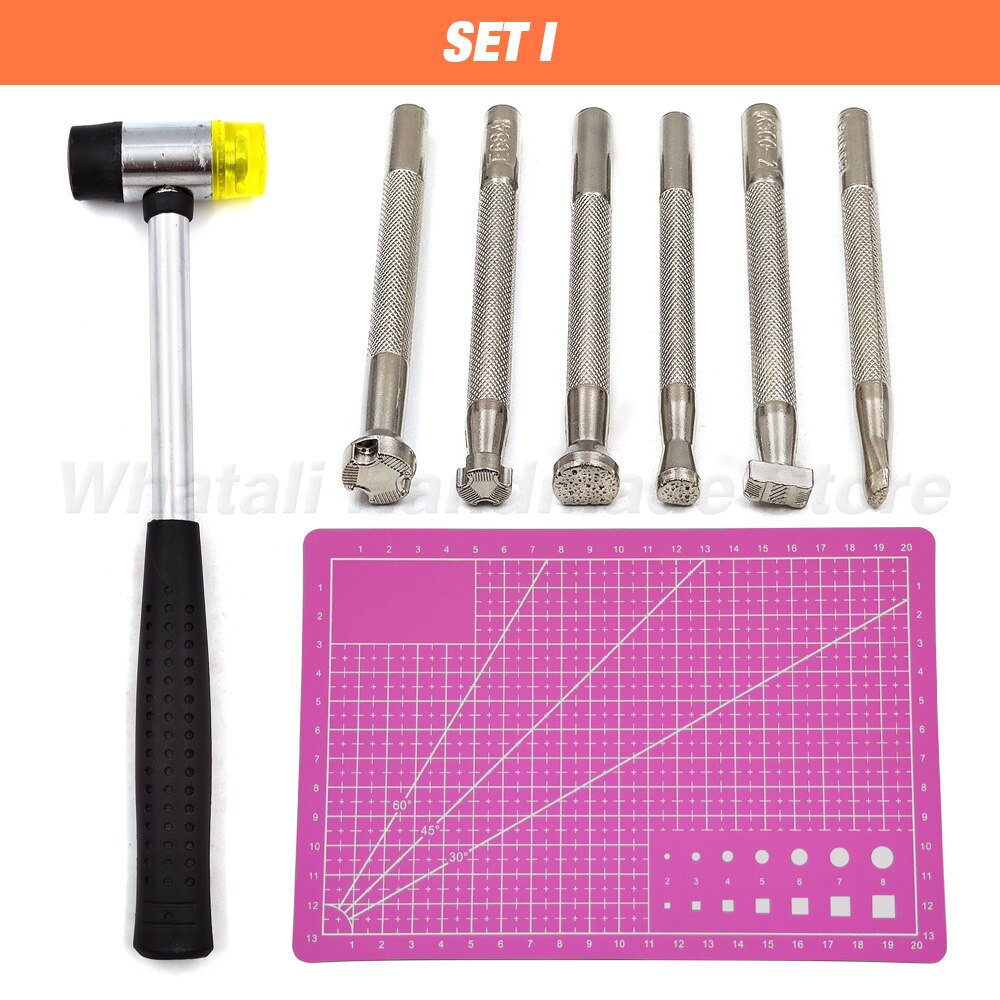 Leathercraft Tool Set Kits Pine Wood Hand Stitching Clamp Leather Punching Carving Saddle Groover Tools Storage Leathercraft DIY: SET I