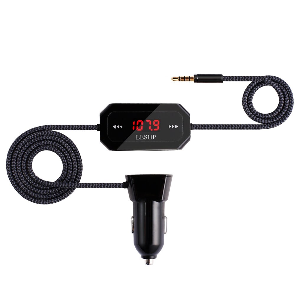 LESHP Wireless FM Transmitter Radio Car Kit for Smart Phones bundle with 3.5mm Audio Plug and Car Charger