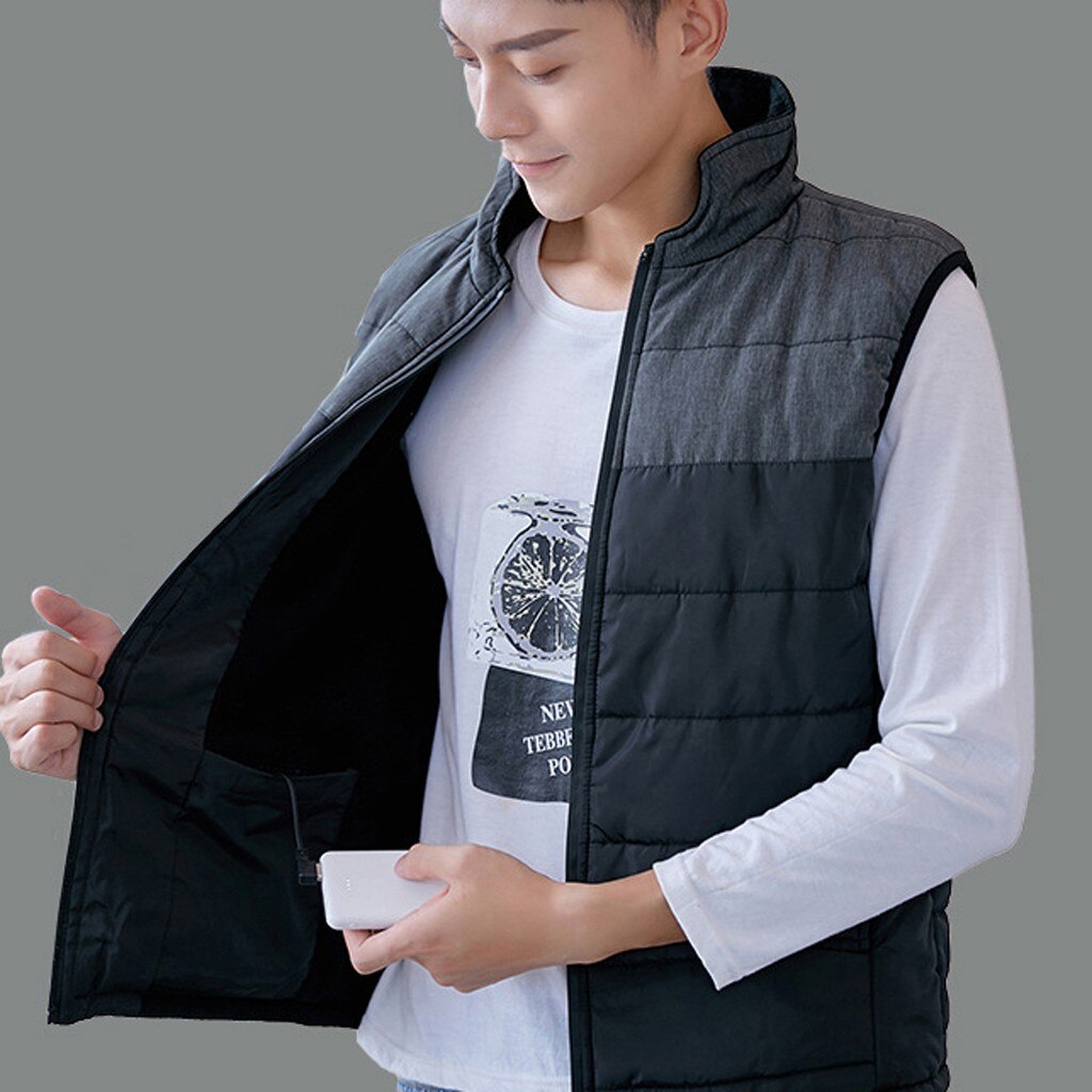 Gilet d'hiver unisexe vestes décontractée sans manches électrique gilet chauffant USB électrique chauffage rembourré coton gilet hauts épais veste