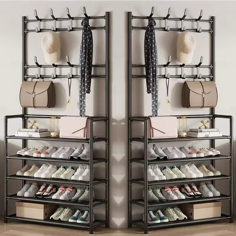 Colgador de ropa, Zapatero multicapa, puerta DIY, estante para sombreros y zapatos, organizador Simple de pie para sala de estar, estantes de almacenamiento: Color dorado