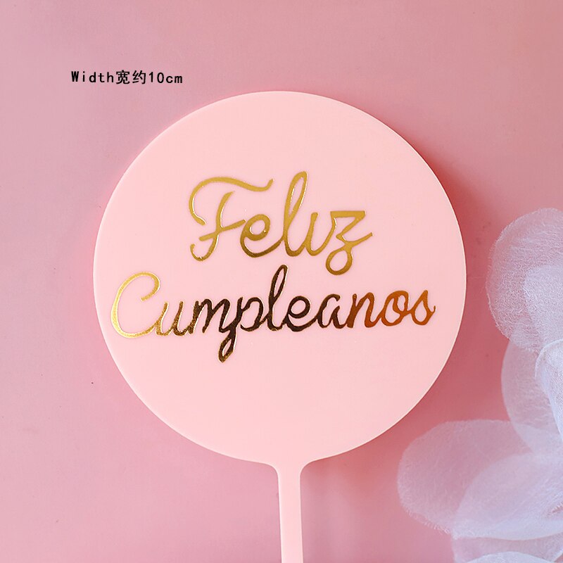 Feliz cumpleaños. español akryl slik farve tillykke med fødselsdagen kage topper på spansk til festdekoration bageartikler: 1pc år 049o