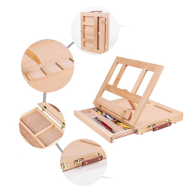 Art Supply Adjustable Wood Desk Table Easel with Storage Drawer, Paint Palette, Portable Wooden Artist Desktop, Board for Canvas