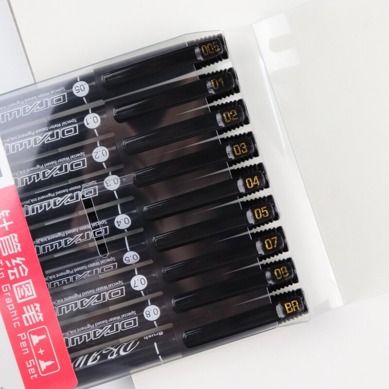 Juego de rotuladores gráficos con punta de aguja, rotuladores para dibujo de Manga, suministros de arte gráfico, 8 + 1 Uds.