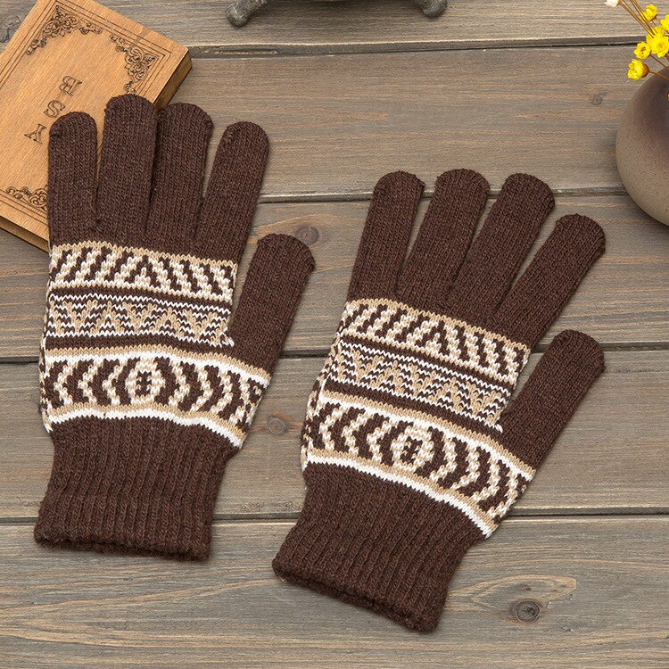 Handschoenen Mannen Gestreepte Eenvoudige Leisure Warm Breien Zachte Winter Outdoor Fiets Handschoen Heren Daily Volledige Vinger Wanten Chic: brown