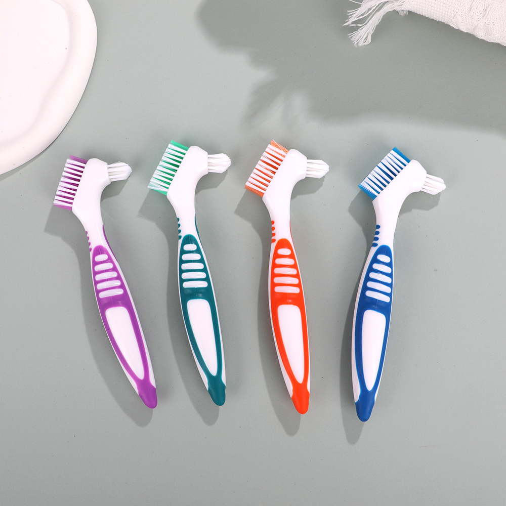 Escova De Limpeza De Dentadura com Punho Antiderrapante Escova De Dentes Antibacteriana, Cerdas Multi-Camada, Escova De Dentes Falsos, Ferramenta De Cuidados Orais, 2 Lados
