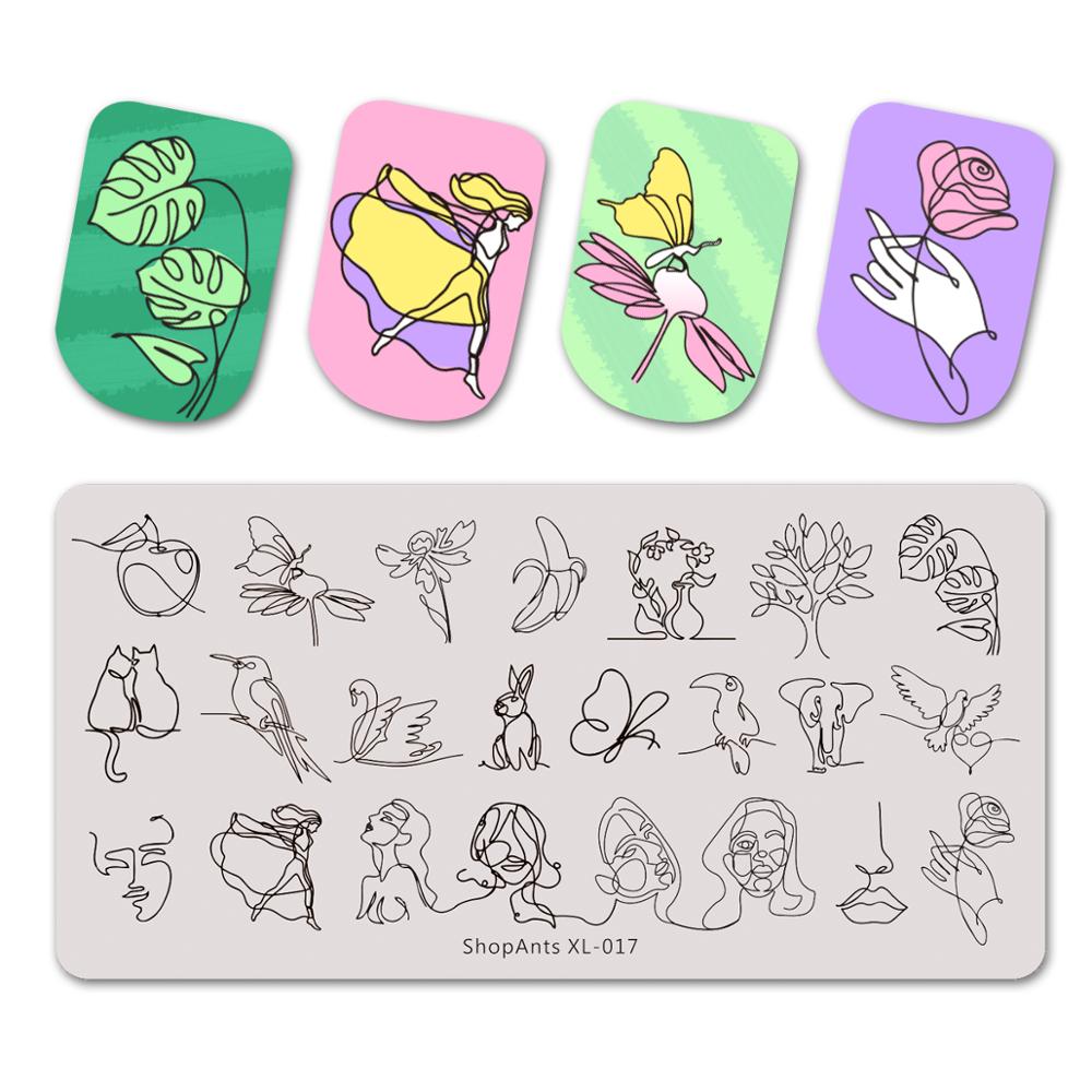 SHOPANTS 6*12cm Rectangle Nail Stamping Plates Leaf Flowers Butterfly Nail Art Stamp Templates Stencils Polish Manicure: 017