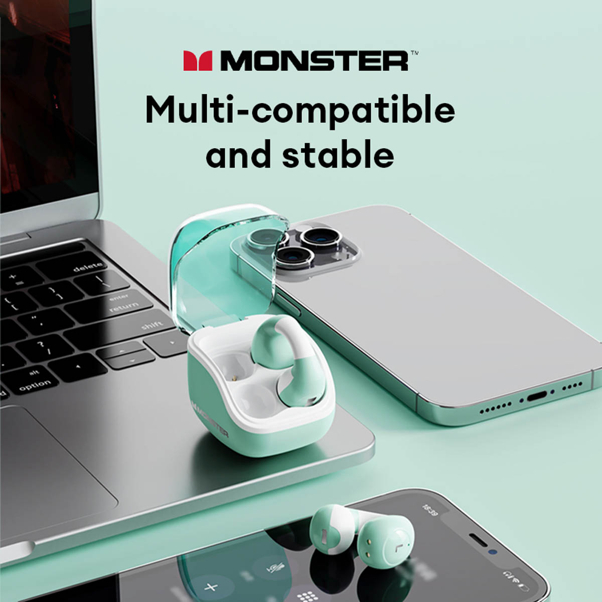 Monster XKT29 Wireless Bluetooth 5.4 Earphones Ear Clip Earbuds HiFi Music Touch Headphones Gaming Noise Reduction With Mic