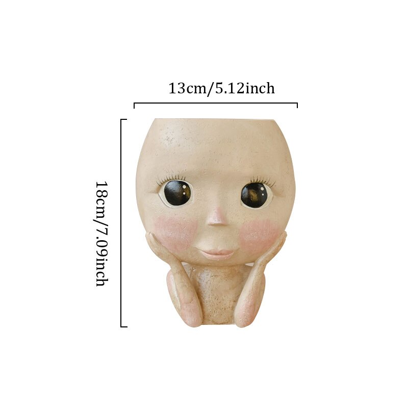 Pop met grote ogen, vaas van hars, figuur, sculptuur, knutsel- en opbergcontainer, bloemstukcontainer, huisdecoratie, accessoires: A