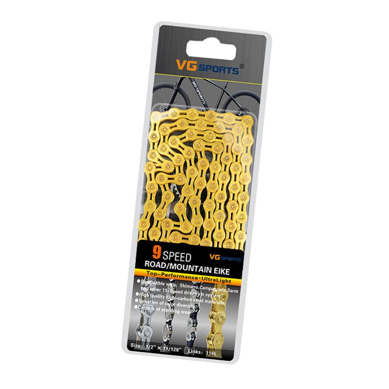 Vg sport 8-11 speed 116l fiets fietsketting mtb racefiets half/holle legering ultra lichte ketting vervanging voor 8/9/10/11 speed: 9s gouden h holle