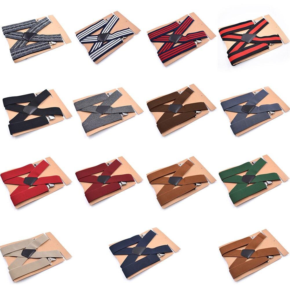 Men Braces Suspenders 5cm Back Heavy Duty Biker Snowboard Trousers Elastic 4 Clips LL@17