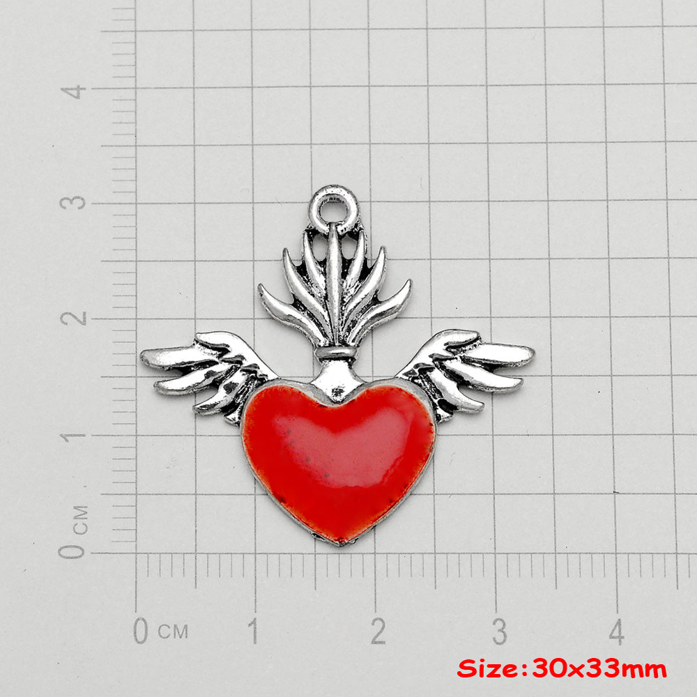 4pcs/Lot Gothic Burning Sacred Heart Charms Corazon Winged Catholic Pendants For Diy Necklace Earring Jewelry Making Supplies: Black Zinc Plated