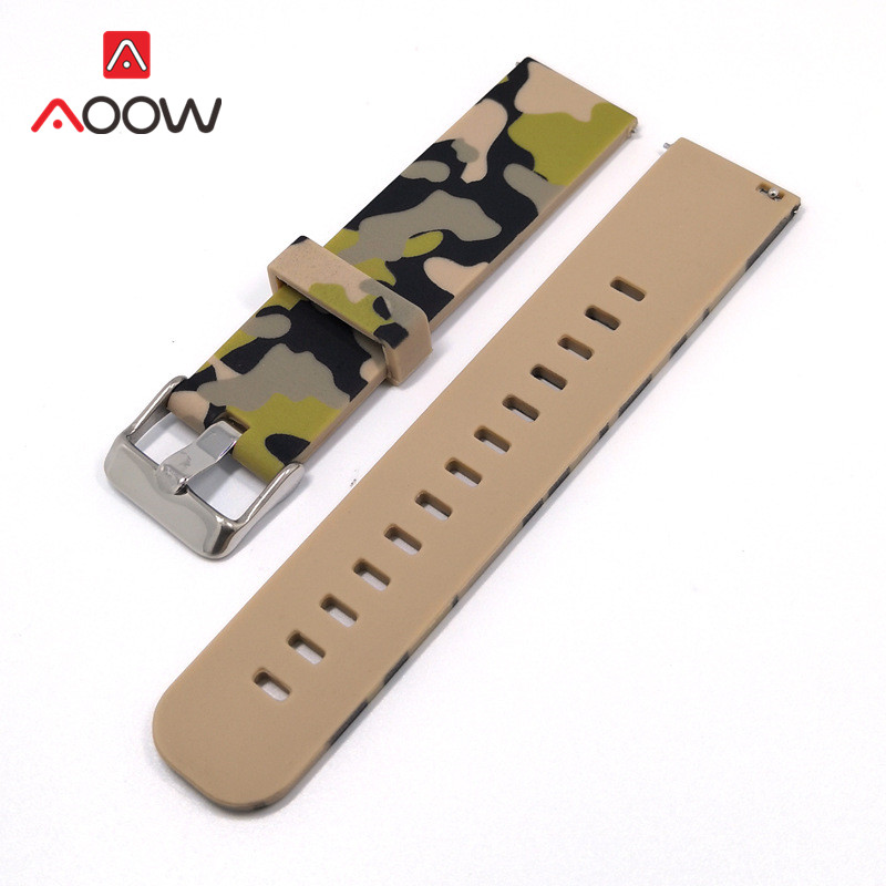 20mm 22mm Camo Printing Silicone Sport Strap for Samsung Galaxy Watch Active 42mm 46mm Gear S2 S3 Bracelet Band for Smart Watch: Khaki / 20mm