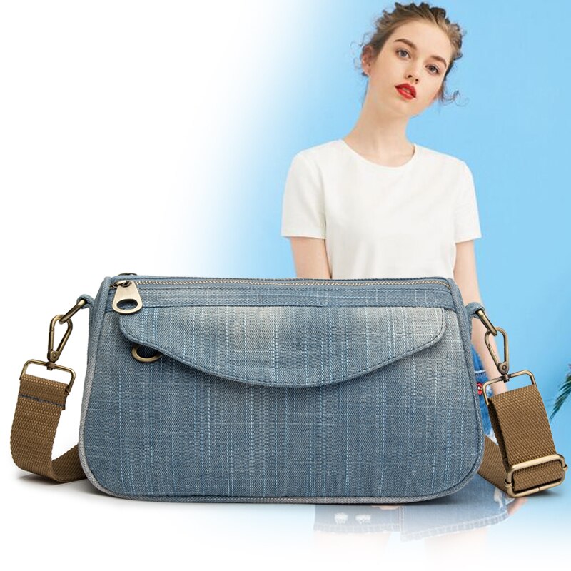 Blå denim kvinder skuldertaske jeans lærred piger rejser cross-body sling taske vintage mochila bolsa  b162