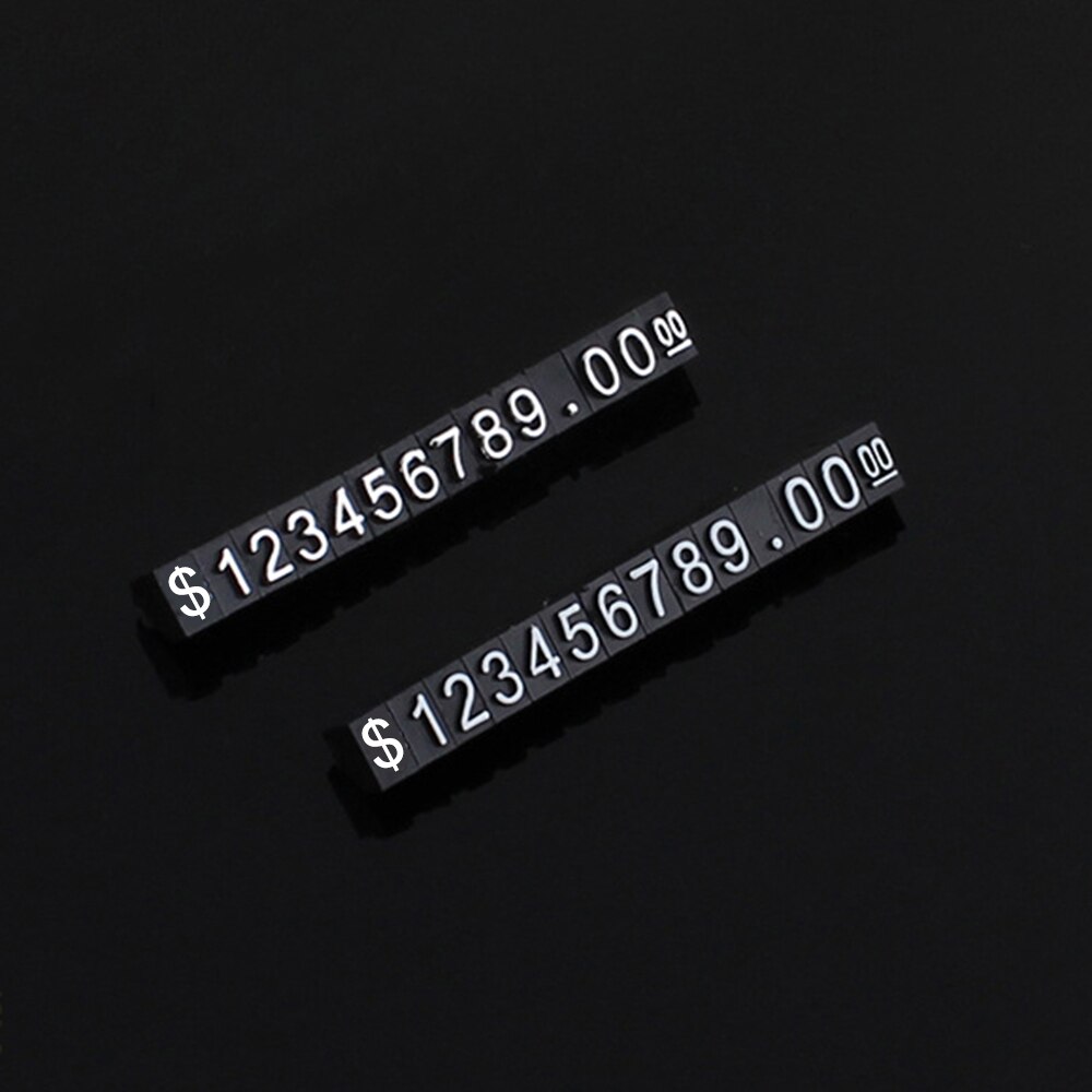 360 terninger hvid på sort justerbar pris display tag label detail butik ciffer kubuspind til tøj smykker prisvisning