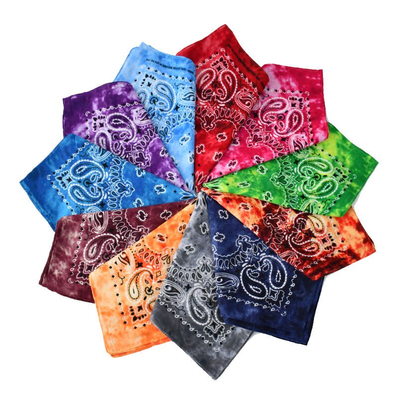 Tie Dye Hip Hop Cotton Bandana Square Scarf Headwear Headband Scarf Gradient Color Print Handkerchief For Women Men