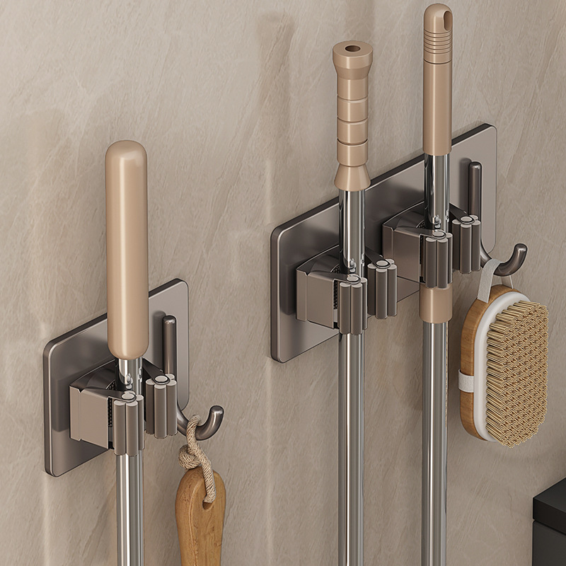Soporte para fregona de acero inoxidable 304, ganchos multiusos adhesivos montados en la pared, organizador de almacenamiento para el hogar, colgador de escoba