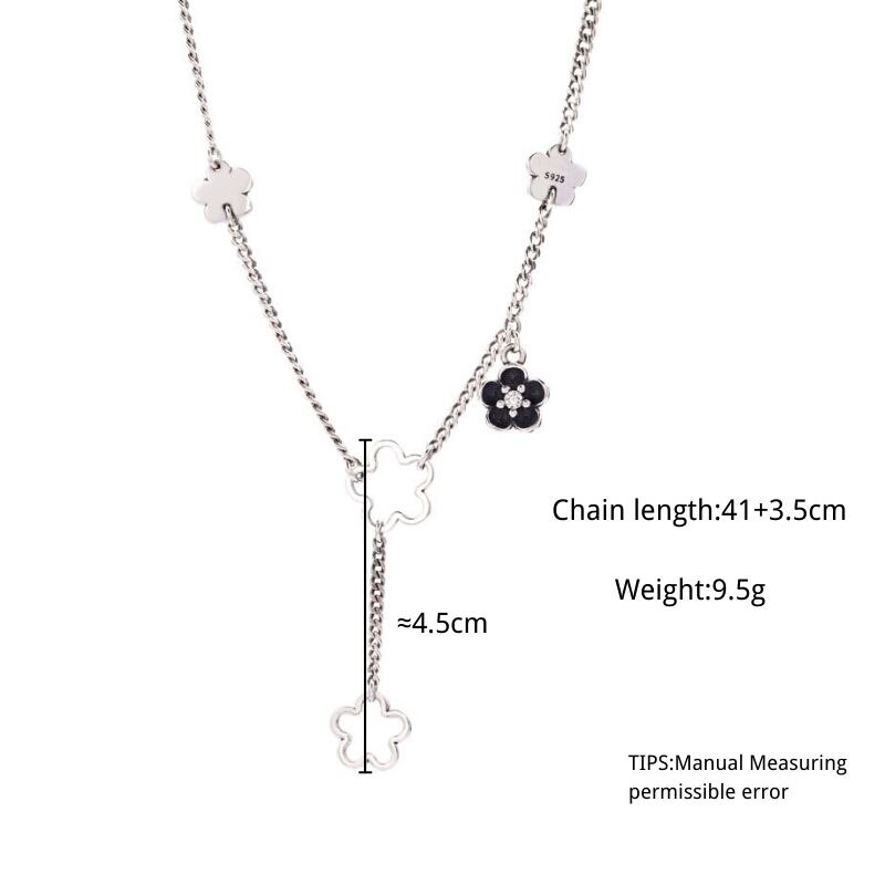 Hollow Plum Blossom Long Tassel Necklace For Women Party Thai Silver Color Clavicle Chain Necklace Jewelry S-N643