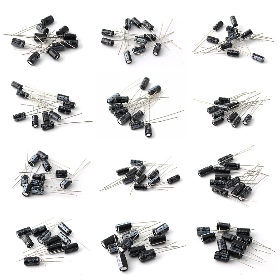 12 value kit 1uF-470uF Electrolytic Capacitor assortment set pack 1UF 2.2UF 3.3UF 4.7UF 10UF 22UF 33UF 47UF 100UF 220UF EC17