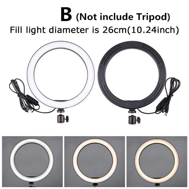 12 W 5500 K Led Vullen Ring Lamp Met Telefoon Houder Statief Usb Plug Fotografie Dimbare Selfie Make-Up 26 Cm ring Licht Video Live: Size B