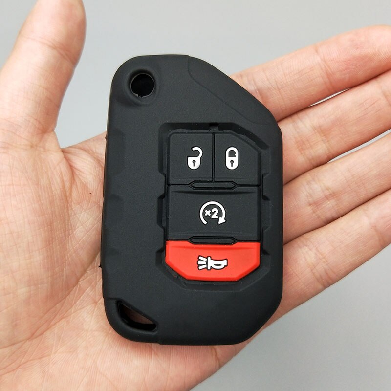 2/3/4 button Flip Remote protect shell for Jeep Wrangler JL silicone rubber car key fob cover case set sleeve keychain: 4 button