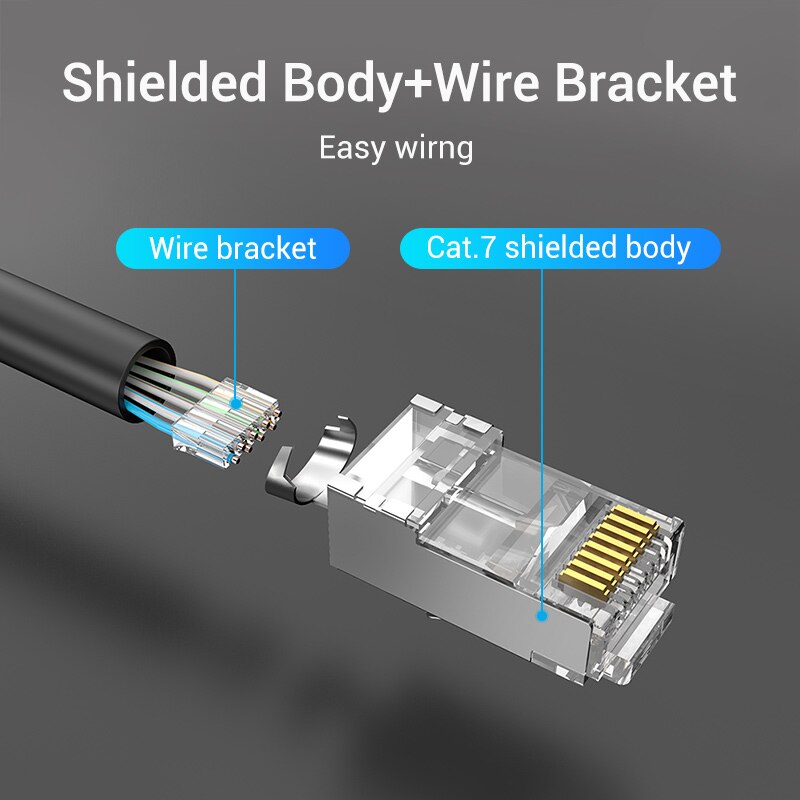 Vention Cat7 RJ45 Connector Cat7/6/5e STP 8P8C Modular Ethernet Cable Head Plug Gold-plated for Network RJ 45 Crimper Connectors