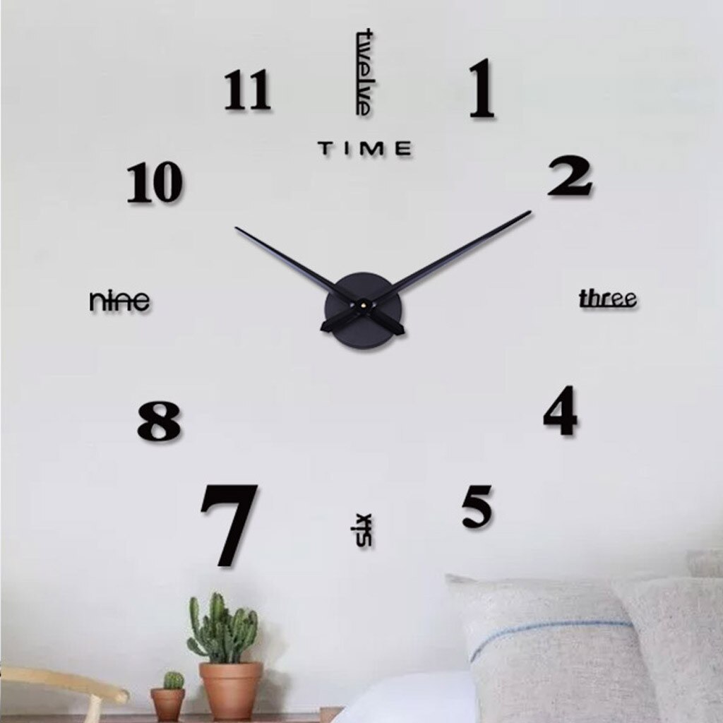 Moderne Diy Aantal Wandklok 3d Spiegel Oppervlak Sticker Art Giant Wandklok Horloge Met Romeinse Cijfers Klok Home Office decor: Black