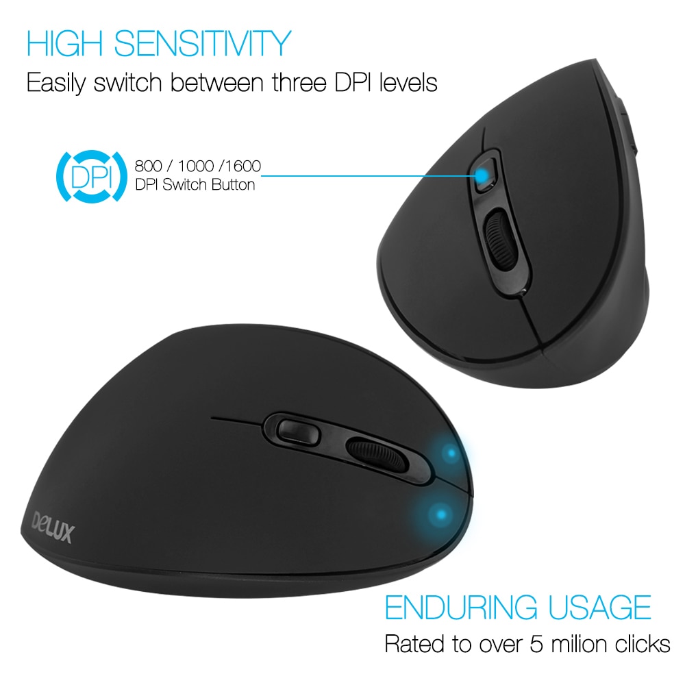 Delux M618SE Wireless Mouse Vertical Ergonomic Mause USB 6D 1600 DPI Computer Gaming Mice With Mause Pad For PC Laptop Desktop