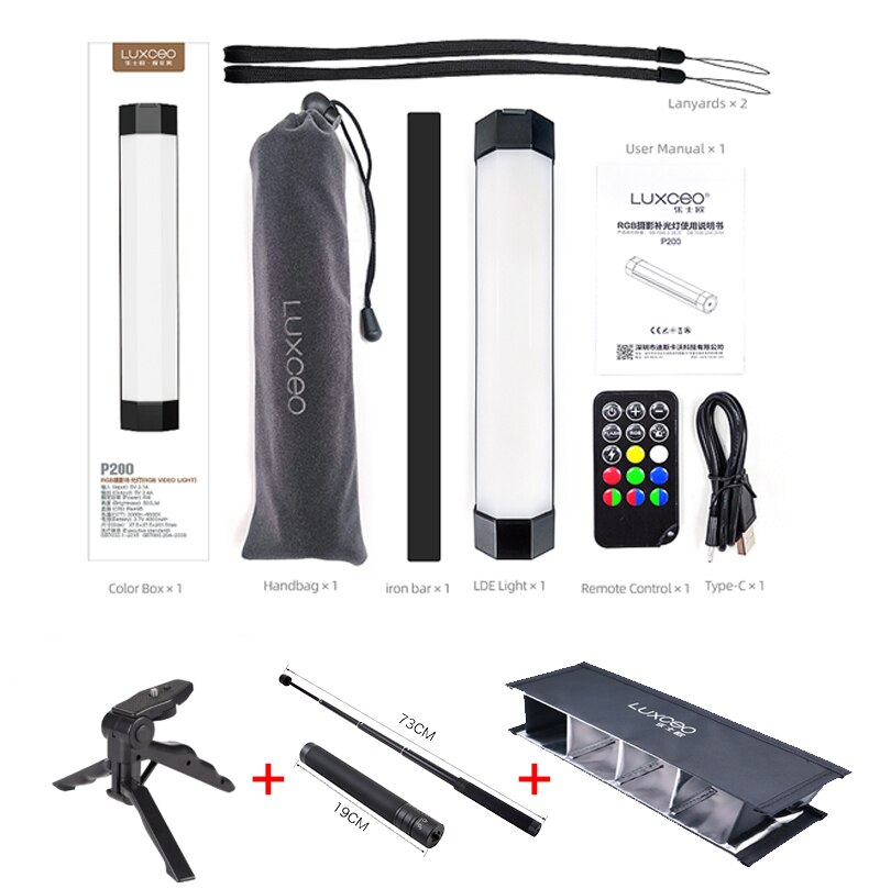 LUXCEO-Palo de luz LED P200 para fotografía, tubo impermeable de mano, RGB, luz suave, Control remoto por aplicación de teléfono portátil: Marrón