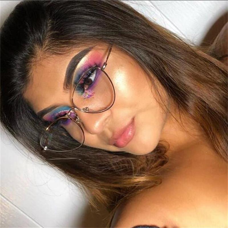 Óculos gatinho de metal fino, óculos femininos transparentes de marca de luxo, óculos retrô para mulheres
