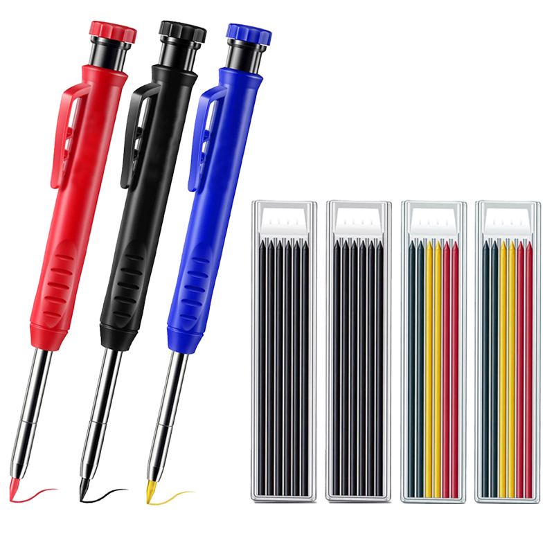Solide timmermanspotloodset Houtbewerkingsgereedschap Vulpotloodset Constructie Timmerman Marker Multi-box Navulstiften Kraspen: Rood