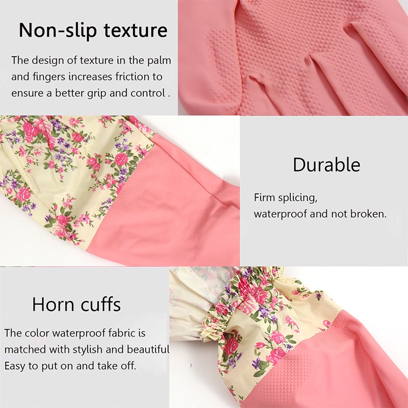 ORZ-guantes de látex para limpieza del hogar, manoplas largas rosas para lavar platos, guante de goma para el trabajo, suministros de cocina