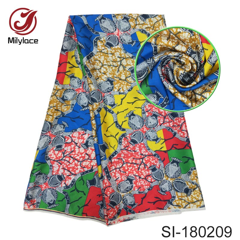 Tissu en soie nigérian de , wax numérique imprimé de couleur vive pour robe SI180207