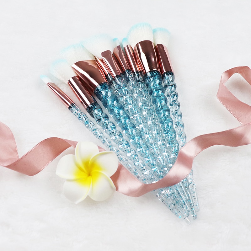 Dighealth – ensemble de pinceaux de maquillage licorne, lot de 10 pièces, professionnels, poignée en spirale, cristal, poudre de fond de teint, outils cosmétiques: Unicorn Blue