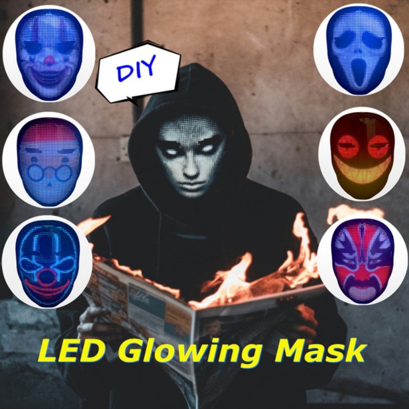 LED Display Mask Full-Color LED Face-Changing Glowing Mask Bluetooth APP Control DIY Shining Mask For Halloween Festival Party