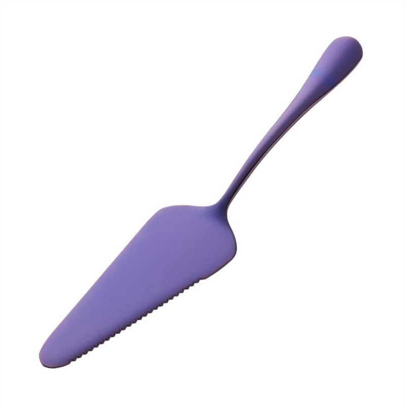 Kleurrijke Roestvrij Staal Gekarteld Rand Cake Server Blade Cutter Pie Pizza Schop Taart Spatel Bakken Tool: Purple