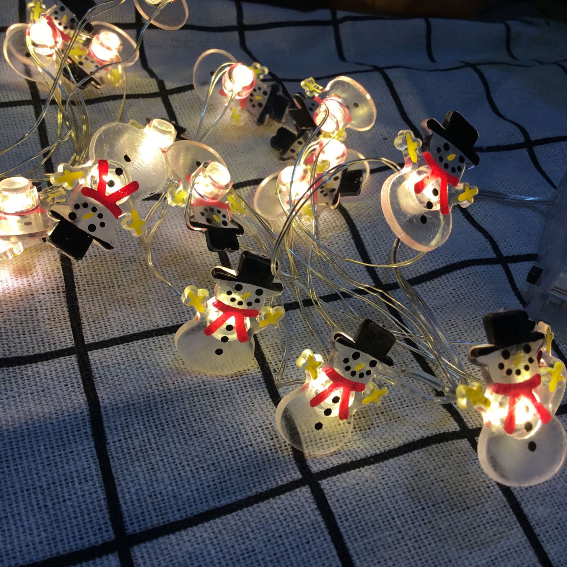 Led string lights Christmas decoration deer snowman pumpkin ghost snowflake Christmas tree copper string lights: Black hat snowman