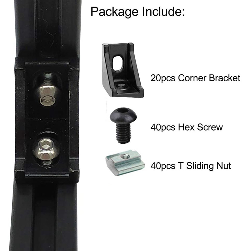Aluminum Profile Connector Set, Angle Bracket, T-Nut and Hex Screw for Slot 6mm 20S Aluminum Rail Fitting