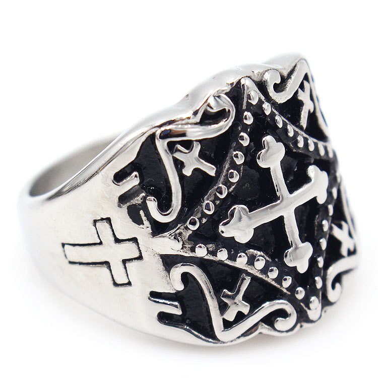 AsJerlya Retro Jesus Cross Ring Men Stainless Steel Cool Biker Ring Jewelry For Women Man Religious Belief Rings Jewelry